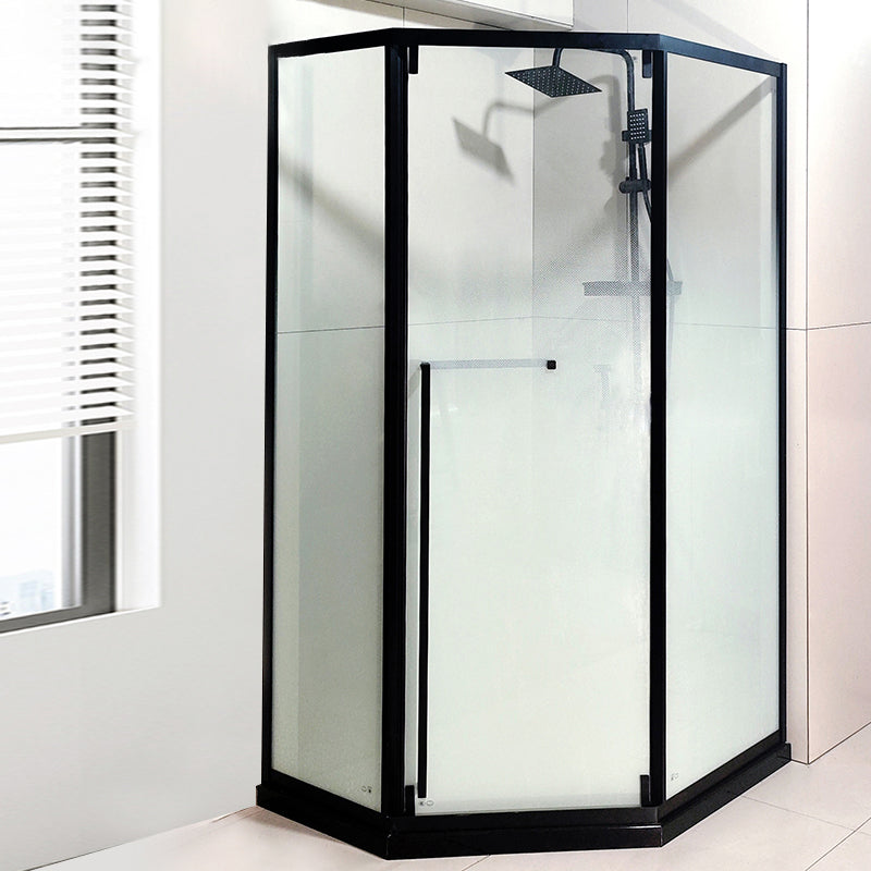 Framed Neo-Angle Shower Enclosure Single Sliding Shower Enclosure with Header Clearhalo 'Bathroom Remodel & Bathroom Fixtures' 'Home Improvement' 'home_improvement' 'home_improvement_shower_stalls_enclosures' 'Shower Stalls & Enclosures' 'shower_stalls_enclosures' 'Showers & Bathtubs' 7281535