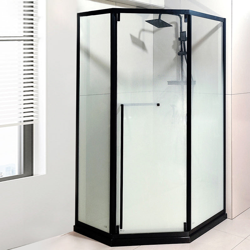 Framed Neo-Angle Shower Enclosure Single Sliding Shower Enclosure with Header Clearhalo 'Bathroom Remodel & Bathroom Fixtures' 'Home Improvement' 'home_improvement' 'home_improvement_shower_stalls_enclosures' 'Shower Stalls & Enclosures' 'shower_stalls_enclosures' 'Showers & Bathtubs' 7281535