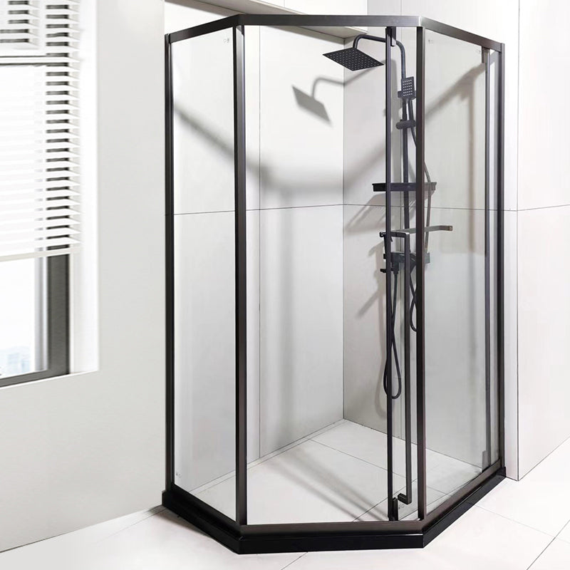 Framed Neo-Angle Shower Enclosure Single Sliding Shower Enclosure with Header Clearhalo 'Bathroom Remodel & Bathroom Fixtures' 'Home Improvement' 'home_improvement' 'home_improvement_shower_stalls_enclosures' 'Shower Stalls & Enclosures' 'shower_stalls_enclosures' 'Showers & Bathtubs' 7281536