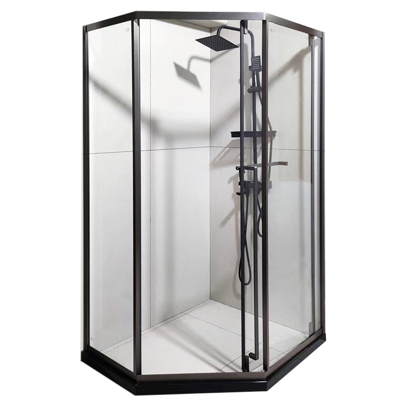 Framed Neo-Angle Shower Enclosure Single Sliding Shower Enclosure with Header Clearhalo 'Bathroom Remodel & Bathroom Fixtures' 'Home Improvement' 'home_improvement' 'home_improvement_shower_stalls_enclosures' 'Shower Stalls & Enclosures' 'shower_stalls_enclosures' 'Showers & Bathtubs' 7281538