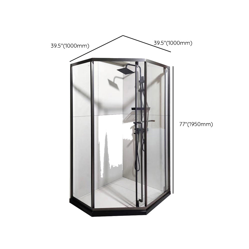 Framed Neo-Angle Shower Enclosure Single Sliding Shower Enclosure with Header Clearhalo 'Bathroom Remodel & Bathroom Fixtures' 'Home Improvement' 'home_improvement' 'home_improvement_shower_stalls_enclosures' 'Shower Stalls & Enclosures' 'shower_stalls_enclosures' 'Showers & Bathtubs' 7281544