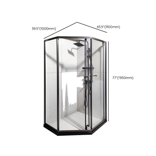 Framed Neo-Angle Shower Enclosure Single Sliding Shower Enclosure with Header Clearhalo 'Bathroom Remodel & Bathroom Fixtures' 'Home Improvement' 'home_improvement' 'home_improvement_shower_stalls_enclosures' 'Shower Stalls & Enclosures' 'shower_stalls_enclosures' 'Showers & Bathtubs' 7281550