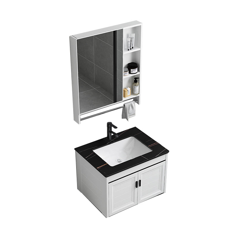 White Bath Vanity Metal Frame Wall Mounted 2 Doors Rectangular Single Sink Mirror Vanity Vanity & Faucet & Mirror Cabinet 24"L x 16"W x 18"H Undermount Sink Clearhalo 'Bathroom Remodel & Bathroom Fixtures' 'Bathroom Vanities' 'bathroom_vanities' 'Home Improvement' 'home_improvement' 'home_improvement_bathroom_vanities' 7281872