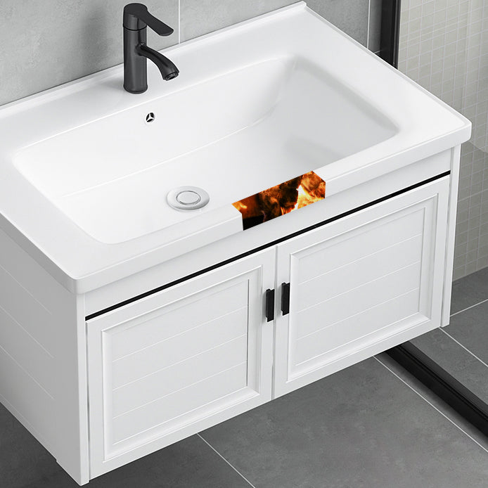 White Bath Vanity Metal Frame Wall Mounted 2 Doors Rectangular Single Sink Mirror Vanity Clearhalo 'Bathroom Remodel & Bathroom Fixtures' 'Bathroom Vanities' 'bathroom_vanities' 'Home Improvement' 'home_improvement' 'home_improvement_bathroom_vanities' 7281877