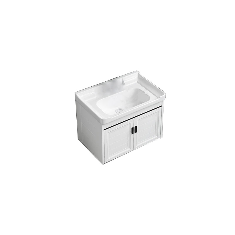 White Bath Vanity Metal Frame Wall Mounted 2 Doors Rectangular Single Sink Mirror Vanity Bathroom Vanity 24"L x 16"W x 18"H Horn Sink Clearhalo 'Bathroom Remodel & Bathroom Fixtures' 'Bathroom Vanities' 'bathroom_vanities' 'Home Improvement' 'home_improvement' 'home_improvement_bathroom_vanities' 7281891