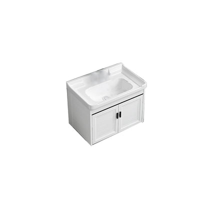 White Bath Vanity Metal Frame Wall Mounted 2 Doors Rectangular Single Sink Mirror Vanity Bathroom Vanity 24"L x 16"W x 18"H Horn Sink Clearhalo 'Bathroom Remodel & Bathroom Fixtures' 'Bathroom Vanities' 'bathroom_vanities' 'Home Improvement' 'home_improvement' 'home_improvement_bathroom_vanities' 7281891