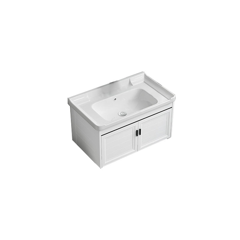 White Bath Vanity Metal Frame Wall Mounted 2 Doors Rectangular Single Sink Mirror Vanity Bathroom Vanity Horn Sink Clearhalo 'Bathroom Remodel & Bathroom Fixtures' 'Bathroom Vanities' 'bathroom_vanities' 'Home Improvement' 'home_improvement' 'home_improvement_bathroom_vanities' 7281892