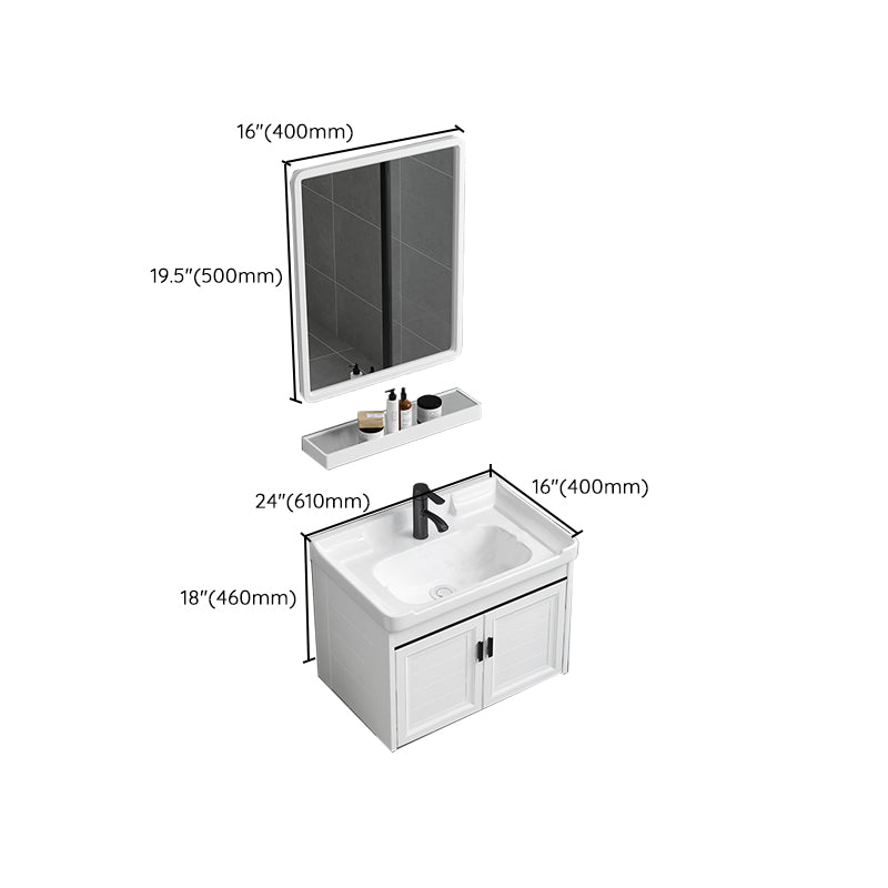 White Bath Vanity Metal Frame Wall Mounted 2 Doors Rectangular Single Sink Mirror Vanity Clearhalo 'Bathroom Remodel & Bathroom Fixtures' 'Bathroom Vanities' 'bathroom_vanities' 'Home Improvement' 'home_improvement' 'home_improvement_bathroom_vanities' 7281896