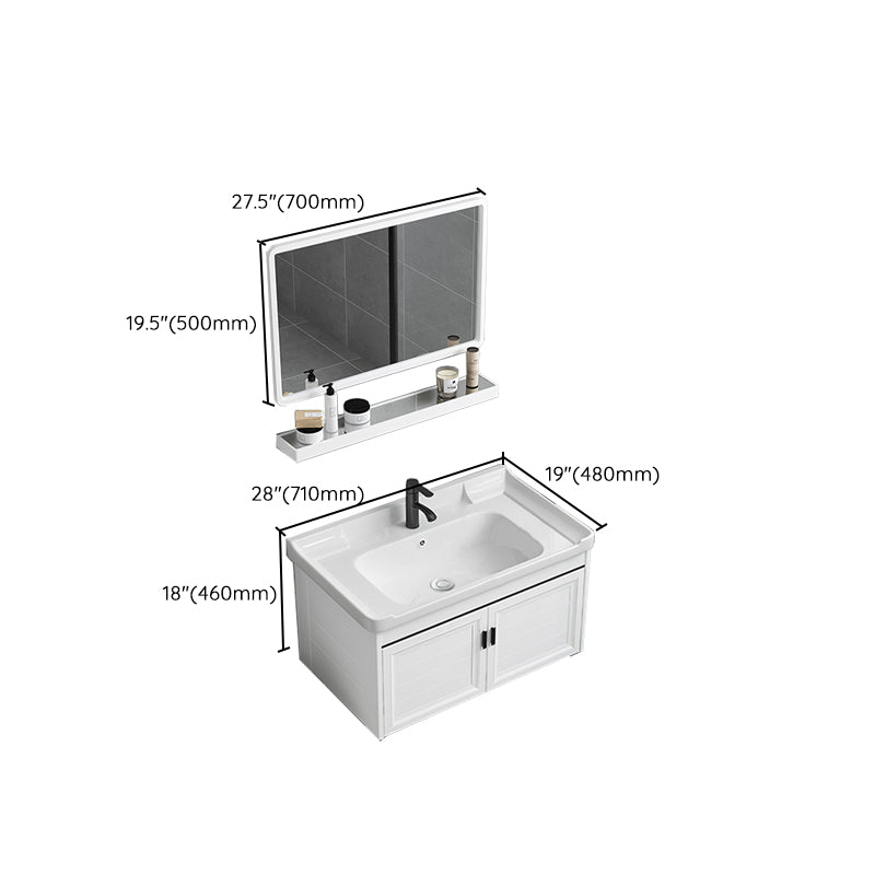 White Bath Vanity Metal Frame Wall Mounted 2 Doors Rectangular Single Sink Mirror Vanity Clearhalo 'Bathroom Remodel & Bathroom Fixtures' 'Bathroom Vanities' 'bathroom_vanities' 'Home Improvement' 'home_improvement' 'home_improvement_bathroom_vanities' 7281897