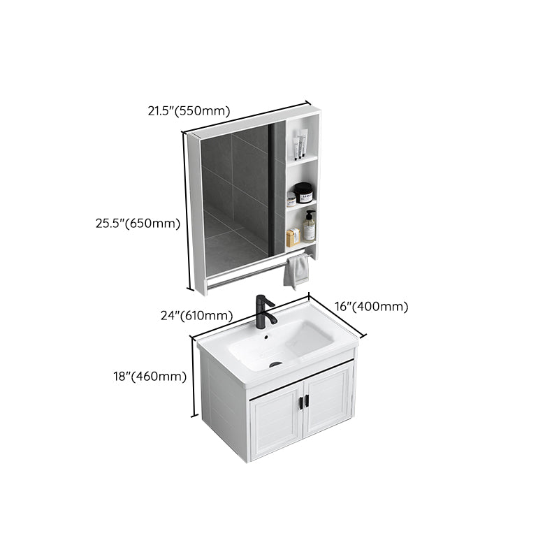 White Bath Vanity Metal Frame Wall Mounted 2 Doors Rectangular Single Sink Mirror Vanity Clearhalo 'Bathroom Remodel & Bathroom Fixtures' 'Bathroom Vanities' 'bathroom_vanities' 'Home Improvement' 'home_improvement' 'home_improvement_bathroom_vanities' 7281900