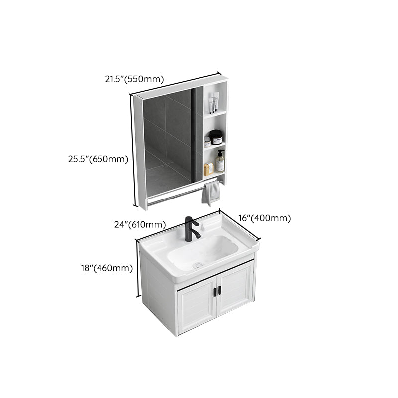 White Bath Vanity Metal Frame Wall Mounted 2 Doors Rectangular Single Sink Mirror Vanity Clearhalo 'Bathroom Remodel & Bathroom Fixtures' 'Bathroom Vanities' 'bathroom_vanities' 'Home Improvement' 'home_improvement' 'home_improvement_bathroom_vanities' 7281901