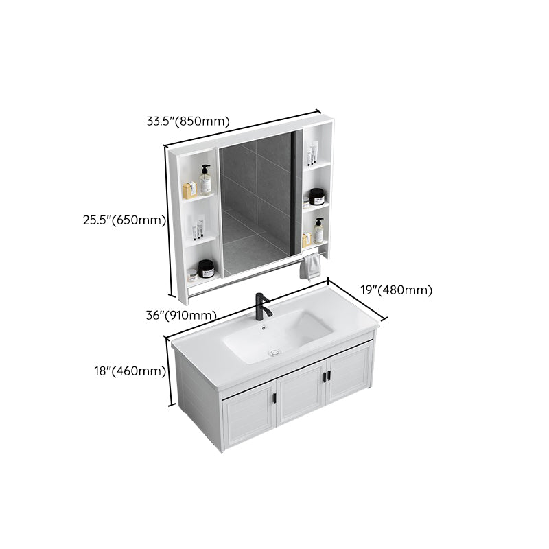 White Bath Vanity Metal Frame Wall Mounted 2 Doors Rectangular Single Sink Mirror Vanity Clearhalo 'Bathroom Remodel & Bathroom Fixtures' 'Bathroom Vanities' 'bathroom_vanities' 'Home Improvement' 'home_improvement' 'home_improvement_bathroom_vanities' 7281909