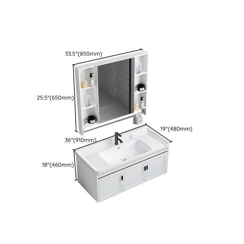 White Bath Vanity Metal Frame Wall Mounted 2 Doors Rectangular Single Sink Mirror Vanity Clearhalo 'Bathroom Remodel & Bathroom Fixtures' 'Bathroom Vanities' 'bathroom_vanities' 'Home Improvement' 'home_improvement' 'home_improvement_bathroom_vanities' 7281910