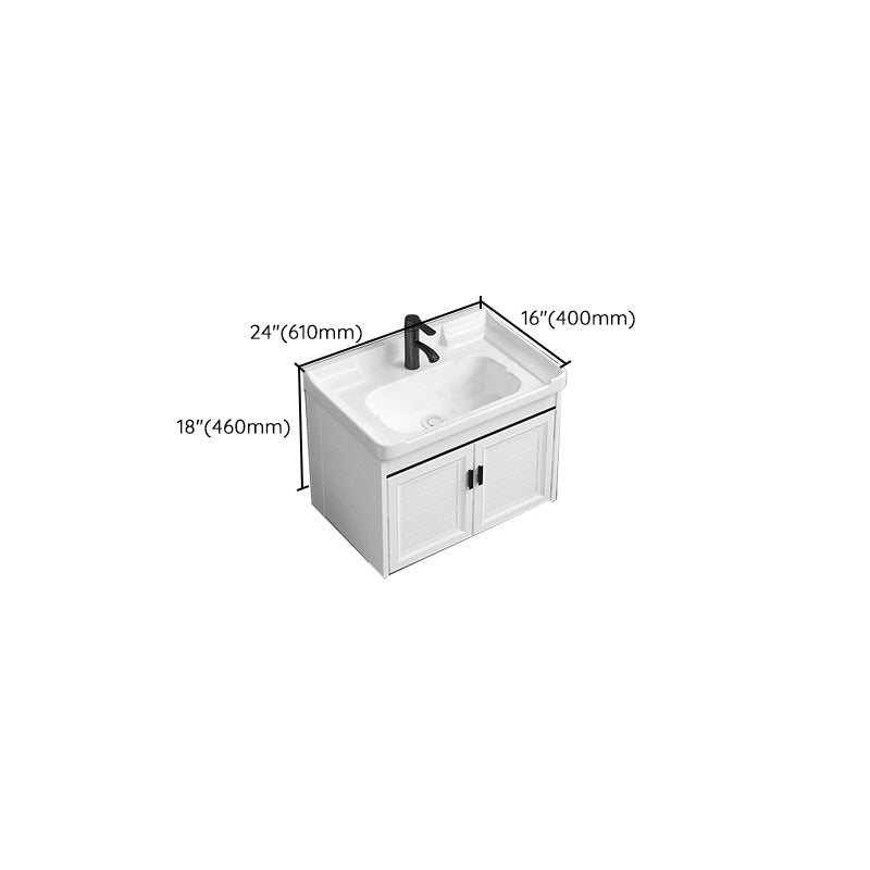 White Bath Vanity Metal Frame Wall Mounted 2 Doors Rectangular Single Sink Mirror Vanity Clearhalo 'Bathroom Remodel & Bathroom Fixtures' 'Bathroom Vanities' 'bathroom_vanities' 'Home Improvement' 'home_improvement' 'home_improvement_bathroom_vanities' 7281911