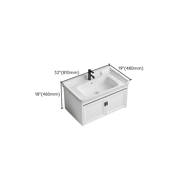 White Bath Vanity Metal Frame Wall Mounted 2 Doors Rectangular Single Sink Mirror Vanity Clearhalo 'Bathroom Remodel & Bathroom Fixtures' 'Bathroom Vanities' 'bathroom_vanities' 'Home Improvement' 'home_improvement' 'home_improvement_bathroom_vanities' 7281913