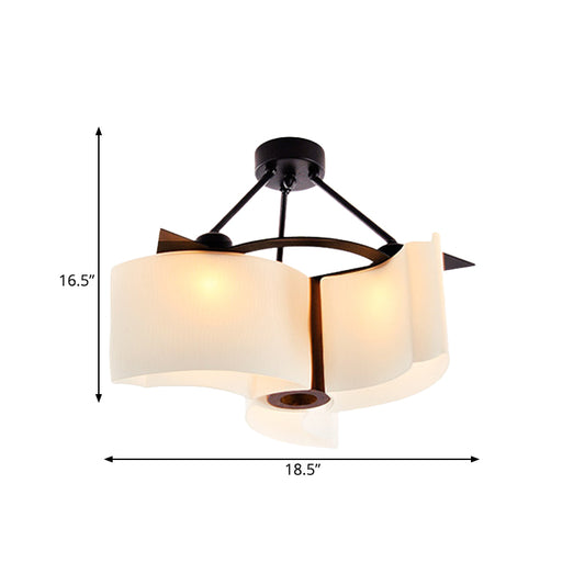 3 Lights Twisted Shade Semi Flush Ceiling Light Classic White Glass Lighting Fixture with Wood Design Clearhalo 'Ceiling Lights' 'Close To Ceiling Lights' 'Close to ceiling' 'Semi-flushmount' Lighting' 728214