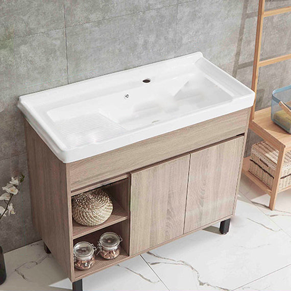 Modern Wood Bathroom Vanity Set Freestanding Single-Sink Bath Vanity Bathroom Vanity Clearhalo 'Bathroom Remodel & Bathroom Fixtures' 'Bathroom Vanities' 'bathroom_vanities' 'Home Improvement' 'home_improvement' 'home_improvement_bathroom_vanities' 7282183
