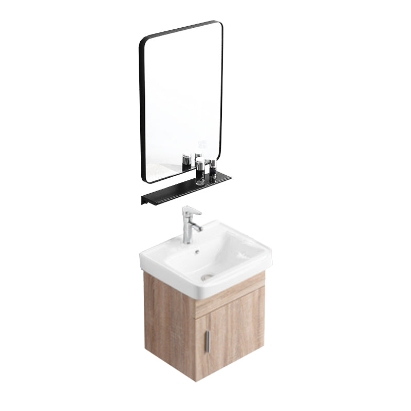 Rectangular Single Sink Vanity Mid-Century Modern Wall Mount Vanity Set Vanity & Faucet & Square Mirror 16.9"L x 14.2"W x 18.9"H Clearhalo 'Bathroom Remodel & Bathroom Fixtures' 'Bathroom Vanities' 'bathroom_vanities' 'Home Improvement' 'home_improvement' 'home_improvement_bathroom_vanities' 7282201