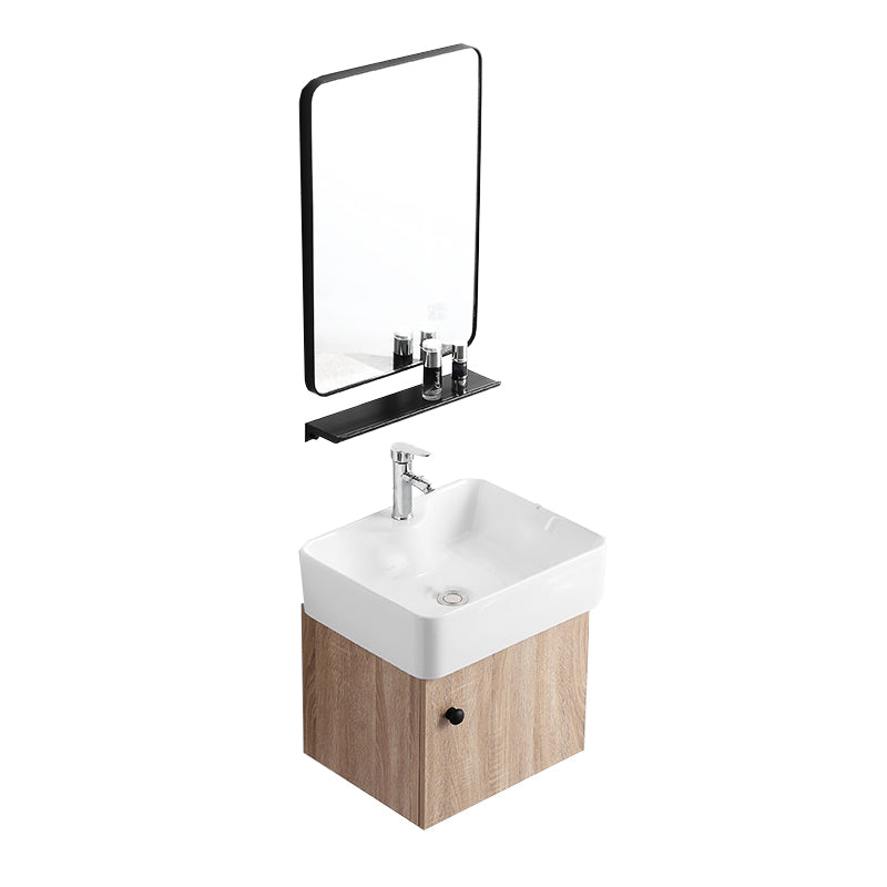 Rectangular Single Sink Vanity Mid-Century Modern Wall Mount Vanity Set Vanity & Faucet & Square Mirror 19"L x 15"W x 19"H Clearhalo 'Bathroom Remodel & Bathroom Fixtures' 'Bathroom Vanities' 'bathroom_vanities' 'Home Improvement' 'home_improvement' 'home_improvement_bathroom_vanities' 7282203