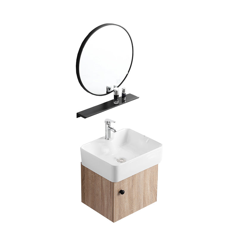 Rectangular Single Sink Vanity Mid-Century Modern Wall Mount Vanity Set Vanity & Faucet & Round Mirror 19"L x 15"W x 19"H Clearhalo 'Bathroom Remodel & Bathroom Fixtures' 'Bathroom Vanities' 'bathroom_vanities' 'Home Improvement' 'home_improvement' 'home_improvement_bathroom_vanities' 7282210