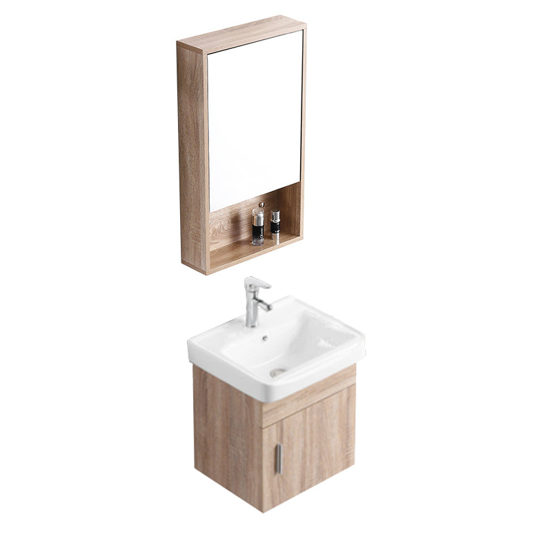Rectangular Single Sink Vanity Mid-Century Modern Wall Mount Vanity Set Vanity & Faucet & Mirror Cabinet 16.9"L x 14.2"W x 18.9"H Clearhalo 'Bathroom Remodel & Bathroom Fixtures' 'Bathroom Vanities' 'bathroom_vanities' 'Home Improvement' 'home_improvement' 'home_improvement_bathroom_vanities' 7282217