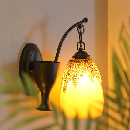 1 Head Wall Hanging Light Countryside Elongated Dome Resin Sconce Lighting in Black with Curved Arm Black Clearhalo 'Wall Lamps & Sconces' 'Wall Lights' Lighting' 728245