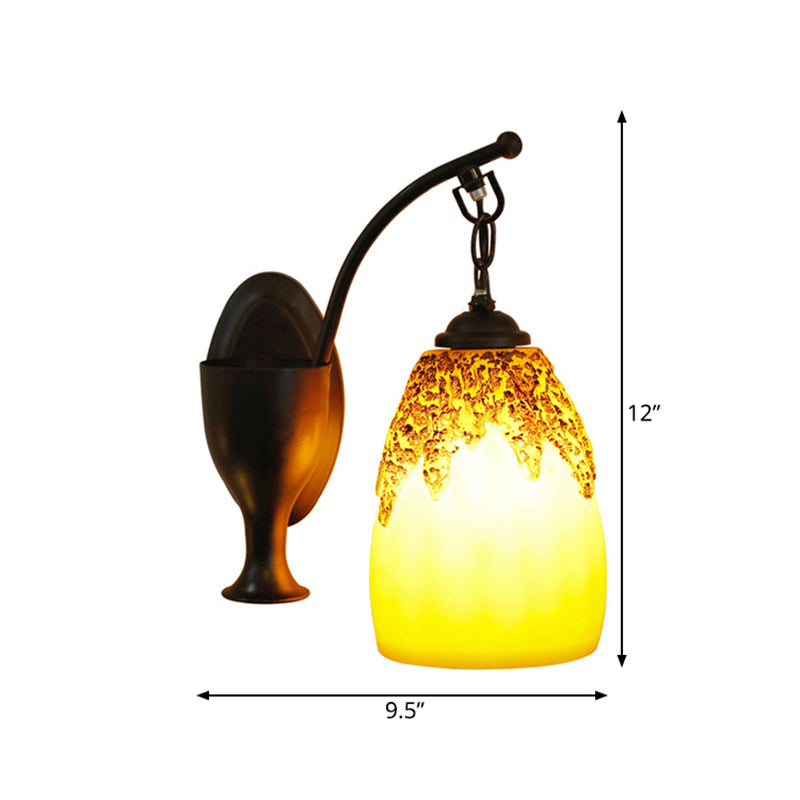 1 Head Wall Hanging Light Countryside Elongated Dome Resin Sconce Lighting in Black with Curved Arm Clearhalo 'Wall Lamps & Sconces' 'Wall Lights' Lighting' 728249