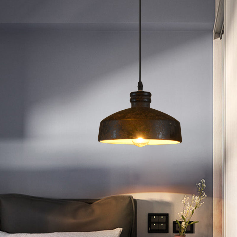 Factory Cylinder/Dome Pendant Lamp 1-Light Ceramic Hanging Light Kit in Black for Dining Room Clearhalo 'Art Deco Pendants' 'Cast Iron' 'Ceiling Lights' 'Ceramic' 'Crystal' 'Industrial Pendants' 'Industrial' 'Metal' 'Middle Century Pendants' 'Pendant Lights' 'Pendants' 'Tiffany' Lighting' 728291