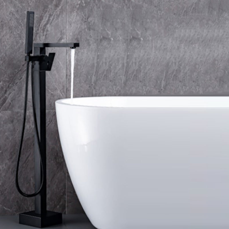 Floor Standing Bathroom Faucet Handheld Shower Bathtub Faucet Black 7 Shape Clearhalo 'Bathroom Remodel & Bathroom Fixtures' 'Bathtub Faucets' 'bathtub_faucets' 'Home Improvement' 'home_improvement' 'home_improvement_bathtub_faucets' 7282951