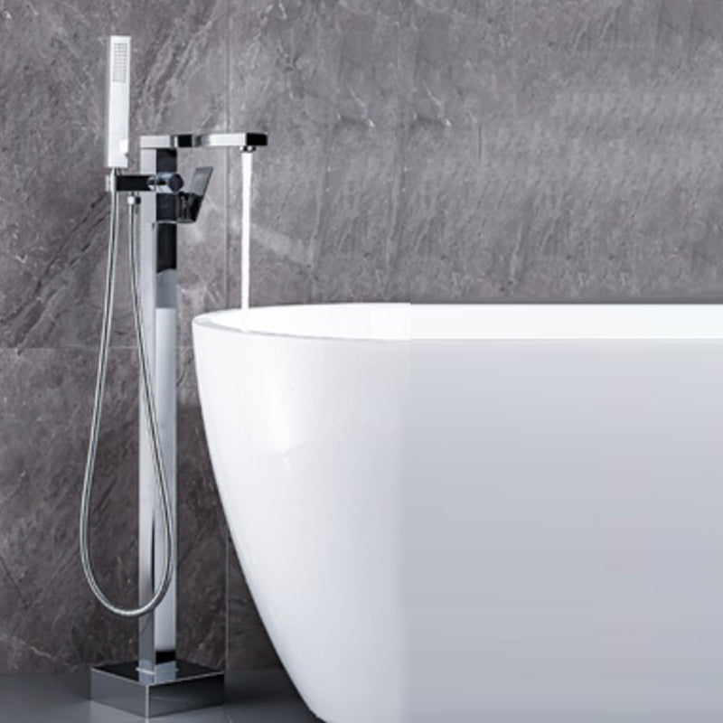 Floor Standing Bathroom Faucet Handheld Shower Bathtub Faucet Silver 7 Shape Clearhalo 'Bathroom Remodel & Bathroom Fixtures' 'Bathtub Faucets' 'bathtub_faucets' 'Home Improvement' 'home_improvement' 'home_improvement_bathtub_faucets' 7282954