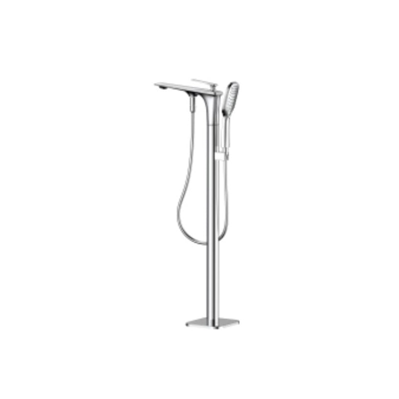 Floor Standing Bathroom Faucet Handheld Shower Bathtub Faucet Silver Round Tube Clearhalo 'Bathroom Remodel & Bathroom Fixtures' 'Bathtub Faucets' 'bathtub_faucets' 'Home Improvement' 'home_improvement' 'home_improvement_bathtub_faucets' 7282956