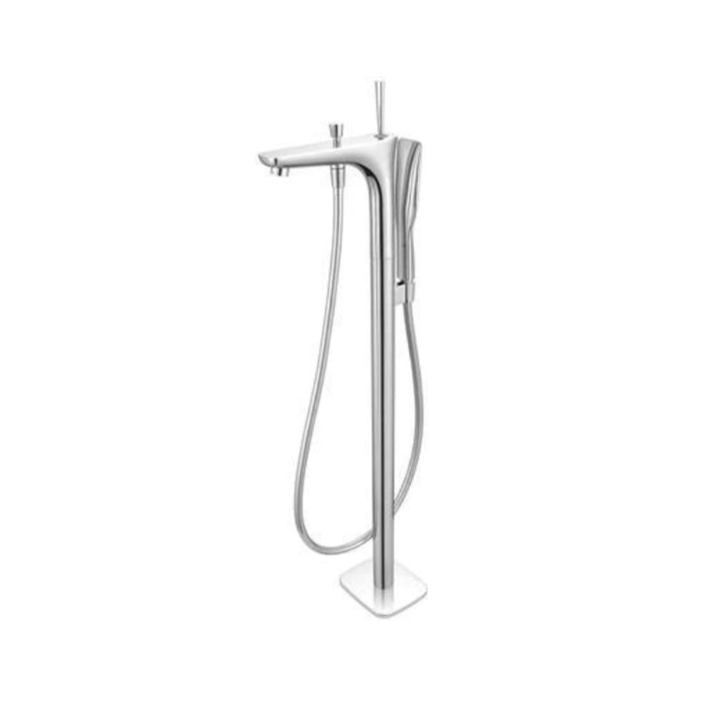 Floor Standing Bathroom Faucet Handheld Shower Bathtub Faucet Chrome Round Tube Clearhalo 'Bathroom Remodel & Bathroom Fixtures' 'Bathtub Faucets' 'bathtub_faucets' 'Home Improvement' 'home_improvement' 'home_improvement_bathtub_faucets' 7282958