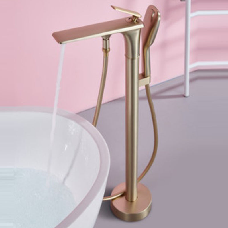 Floor Standing Bathroom Faucet Handheld Shower Bathtub Faucet Gold Round Tube Clearhalo 'Bathroom Remodel & Bathroom Fixtures' 'Bathtub Faucets' 'bathtub_faucets' 'Home Improvement' 'home_improvement' 'home_improvement_bathtub_faucets' 7282962