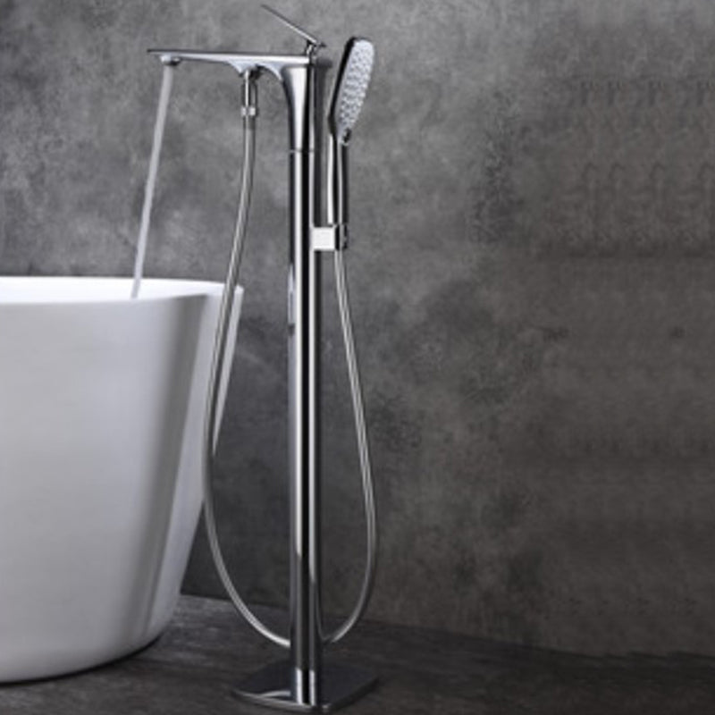 Floor Standing Bathroom Faucet Handheld Shower Bathtub Faucet Bright Silver Round Tube Clearhalo 'Bathroom Remodel & Bathroom Fixtures' 'Bathtub Faucets' 'bathtub_faucets' 'Home Improvement' 'home_improvement' 'home_improvement_bathtub_faucets' 7282967