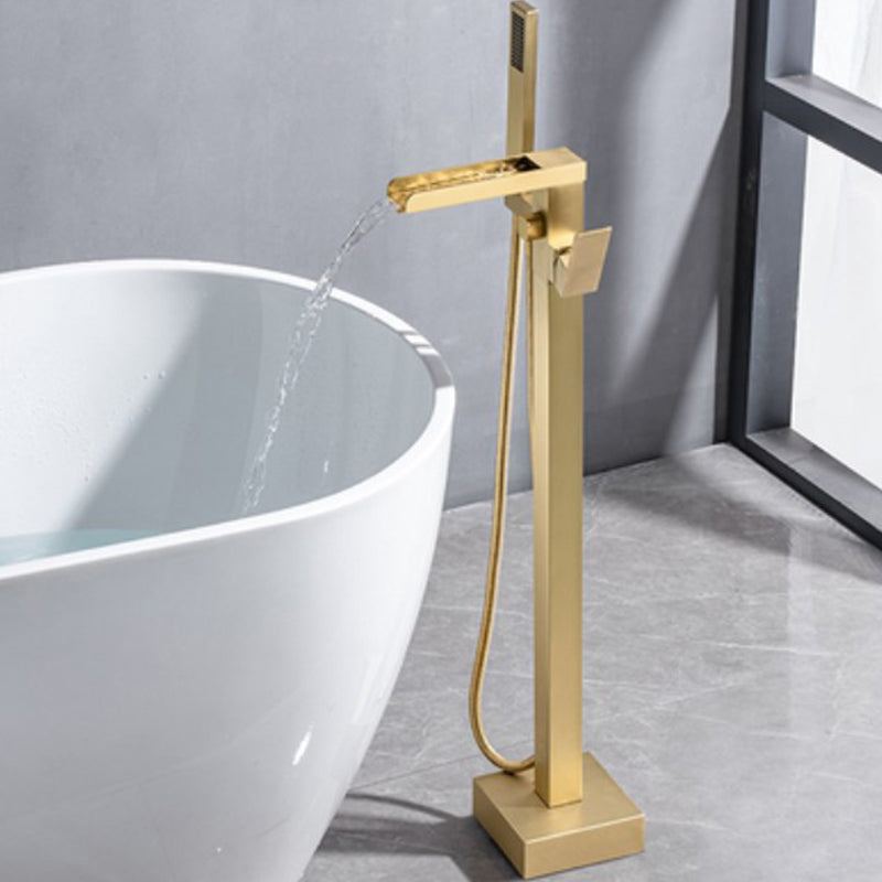 Floor Standing Bathroom Faucet Handheld Shower Bathtub Faucet Gold Waterfall Comes Out Clearhalo 'Bathroom Remodel & Bathroom Fixtures' 'Bathtub Faucets' 'bathtub_faucets' 'Home Improvement' 'home_improvement' 'home_improvement_bathtub_faucets' 7282972