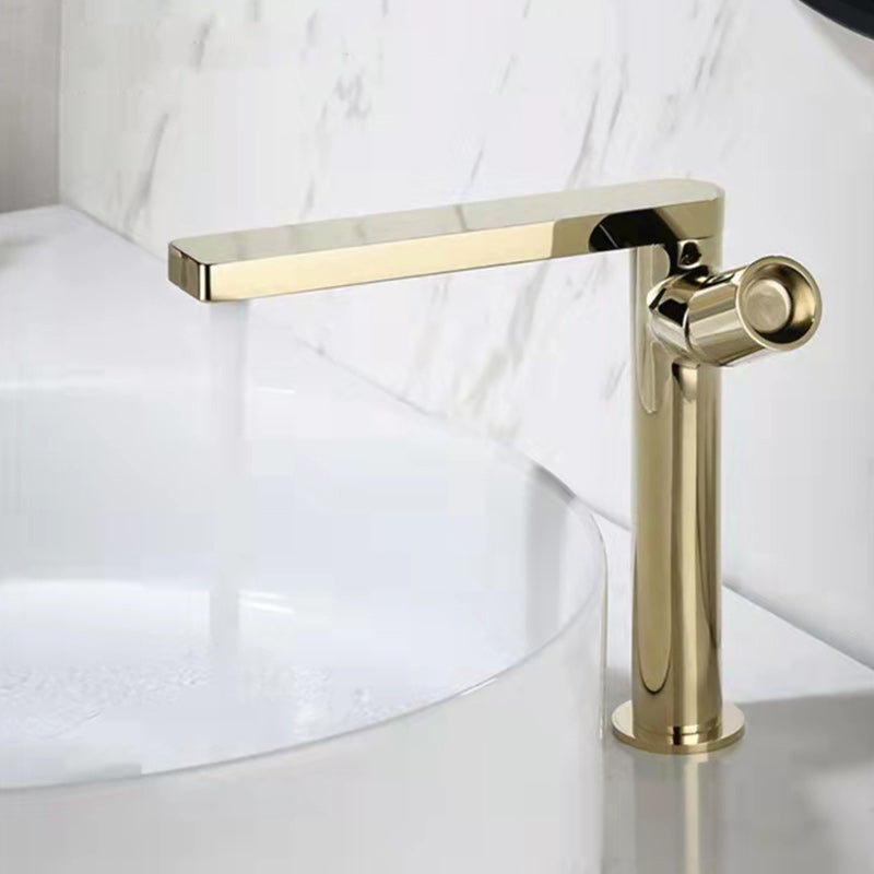 Modern Brass Bathroom Sink Faucet Low Arc with Knob Handle Vessel Faucet Bright Gold Tall Clearhalo 'Bathroom Remodel & Bathroom Fixtures' 'Bathroom Sink Faucets' 'Bathroom Sinks & Faucet Components' 'bathroom_sink_faucets' 'Home Improvement' 'home_improvement' 'home_improvement_bathroom_sink_faucets' 7283093