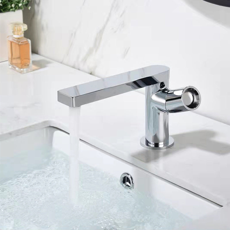 Modern Brass Bathroom Sink Faucet Low Arc with Knob Handle Vessel Faucet Silver Short Clearhalo 'Bathroom Remodel & Bathroom Fixtures' 'Bathroom Sink Faucets' 'Bathroom Sinks & Faucet Components' 'bathroom_sink_faucets' 'Home Improvement' 'home_improvement' 'home_improvement_bathroom_sink_faucets' 7283098