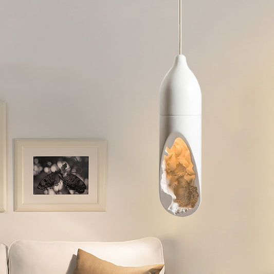 Pill-Shaped Resin Hanging Ceiling Light Farmhouse 1 Light Dining Room Pendant Lamp in White with Hollow-out Design White Clearhalo 'Ceiling Lights' 'Industrial Pendants' 'Industrial' 'Middle Century Pendants' 'Pendant Lights' 'Pendants' 'Tiffany' Lighting' 728309