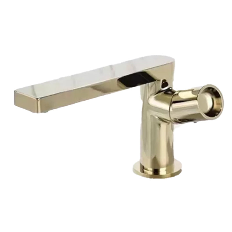 Modern Brass Bathroom Sink Faucet Low Arc with Knob Handle Vessel Faucet Gold Short Clearhalo 'Bathroom Remodel & Bathroom Fixtures' 'Bathroom Sink Faucets' 'Bathroom Sinks & Faucet Components' 'bathroom_sink_faucets' 'Home Improvement' 'home_improvement' 'home_improvement_bathroom_sink_faucets' 7283110
