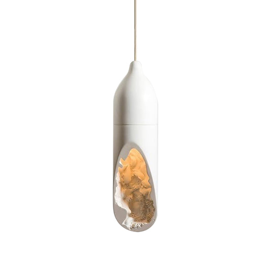 Pill-Shaped Resin Hanging Ceiling Light Farmhouse 1 Light Dining Room Pendant Lamp in White with Hollow-out Design Clearhalo 'Ceiling Lights' 'Industrial Pendants' 'Industrial' 'Middle Century Pendants' 'Pendant Lights' 'Pendants' 'Tiffany' Lighting' 728312