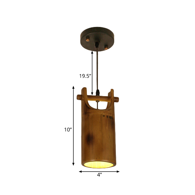 1 Light Hanging Pendant Light Farm Dining Room Ceiling Lamp with Barrel Bamboo Shade in Brown Clearhalo 'Ceiling Lights' 'Industrial Pendants' 'Industrial' 'Middle Century Pendants' 'Pendant Lights' 'Pendants' 'Tiffany' Lighting' 728318