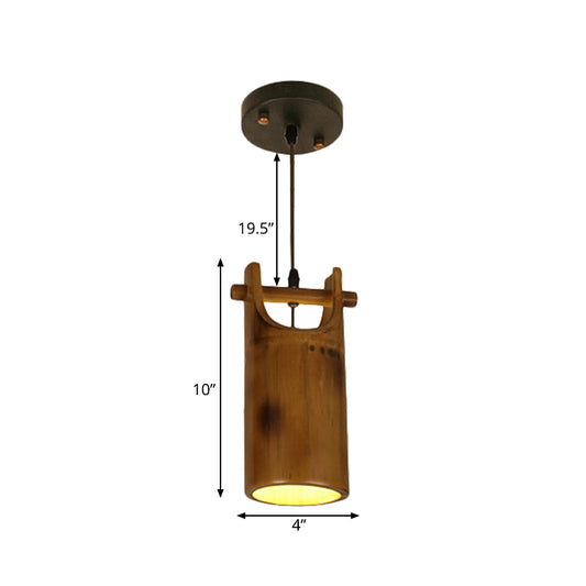 1 Light Hanging Pendant Light Farm Dining Room Ceiling Lamp with Barrel Bamboo Shade in Brown Clearhalo 'Ceiling Lights' 'Industrial Pendants' 'Industrial' 'Middle Century Pendants' 'Pendant Lights' 'Pendants' 'Tiffany' Lighting' 728318