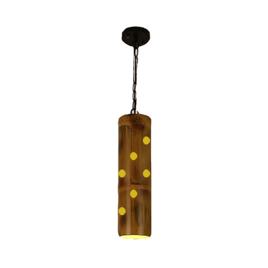 Bamboo Etched Tubular Hanging Light Kit Warehouse 1 Light Dining Room Ceiling Pendant in Brown Clearhalo 'Ceiling Lights' 'Industrial Pendants' 'Industrial' 'Middle Century Pendants' 'Pendant Lights' 'Pendants' 'Tiffany' Lighting' 728321