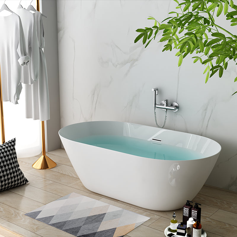 Antique Finish Stand Alone Bathtub Modern Oval Soaking Bath (Faucet not Included) White Medium (0.25"-0.75") Clearhalo 'Bathroom Remodel & Bathroom Fixtures' 'Bathtubs' 'Home Improvement' 'home_improvement' 'home_improvement_bathtubs' 'Showers & Bathtubs' 7283282