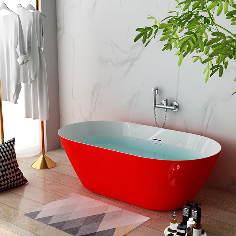Antique Finish Stand Alone Bathtub Modern Oval Soaking Bath (Faucet not Included) Red Medium (0.25"-0.75") Clearhalo 'Bathroom Remodel & Bathroom Fixtures' 'Bathtubs' 'Home Improvement' 'home_improvement' 'home_improvement_bathtubs' 'Showers & Bathtubs' 7283285
