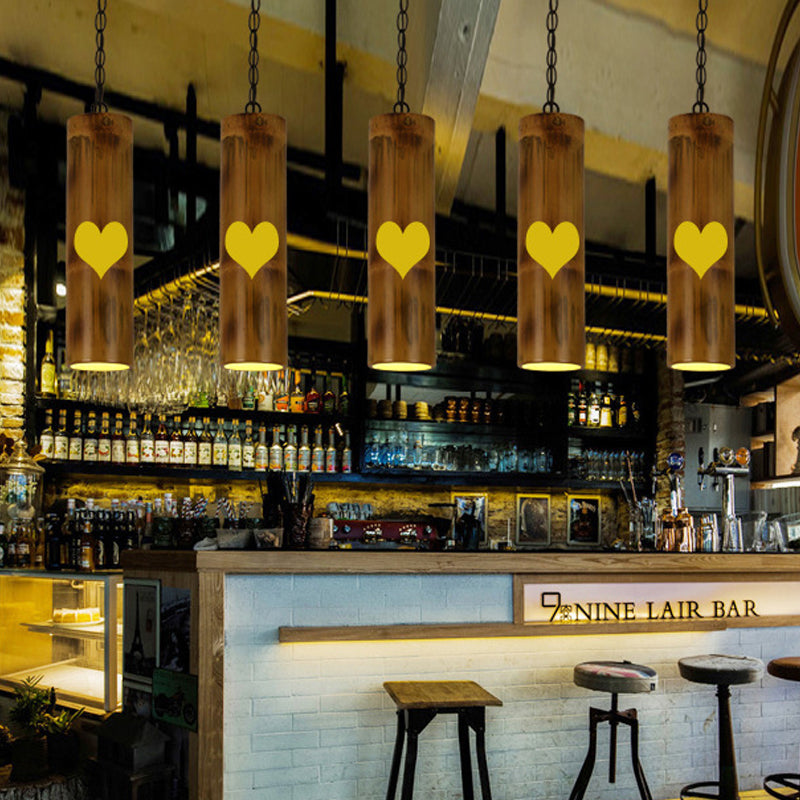 Bamboo Etched Tubular Hanging Light Kit Warehouse 1 Light Dining Room Ceiling Pendant in Brown Clearhalo 'Ceiling Lights' 'Industrial Pendants' 'Industrial' 'Middle Century Pendants' 'Pendant Lights' 'Pendants' 'Tiffany' Lighting' 728329