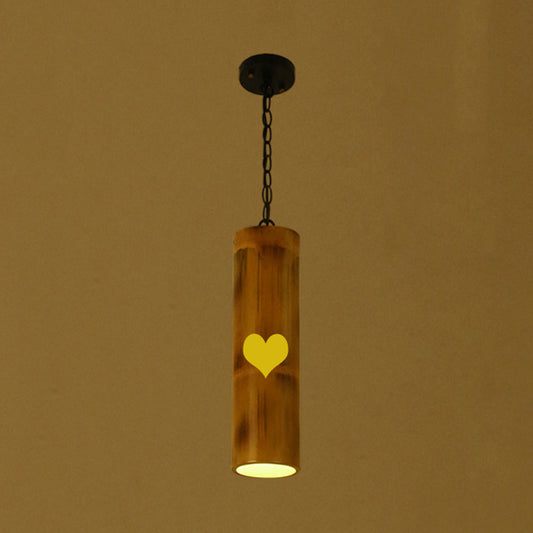 Bamboo Etched Tubular Hanging Light Kit Warehouse 1 Light Dining Room Ceiling Pendant in Brown Clearhalo 'Ceiling Lights' 'Industrial Pendants' 'Industrial' 'Middle Century Pendants' 'Pendant Lights' 'Pendants' 'Tiffany' Lighting' 728331