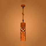 1 Light Rope Pendant Lamp Loft Flute Bamboo Hanging Ceiling Light in Brown with Hollow-out Design Clearhalo 'Ceiling Lights' 'Industrial Pendants' 'Industrial' 'Middle Century Pendants' 'Pendant Lights' 'Pendants' 'Tiffany' Lighting' 728335