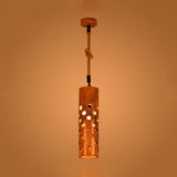 1 Light Rope Pendant Lamp Loft Flute Bamboo Hanging Ceiling Light in Brown with Hollow-out Design Clearhalo 'Ceiling Lights' 'Industrial Pendants' 'Industrial' 'Middle Century Pendants' 'Pendant Lights' 'Pendants' 'Tiffany' Lighting' 728335