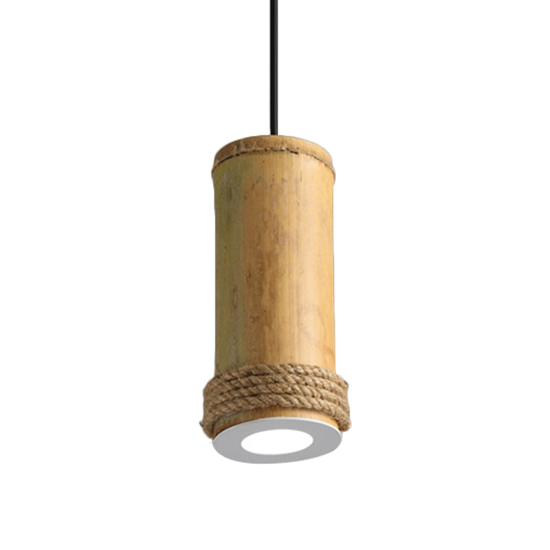 Tube Living Room Pendant Lighting Fixture Industrial Bamboo 1 Head Light Brown Hanging Light Kit with Rope Detail Clearhalo 'Ceiling Lights' 'Industrial Pendants' 'Industrial' 'Middle Century Pendants' 'Pendant Lights' 'Pendants' 'Tiffany' Lighting' 728355